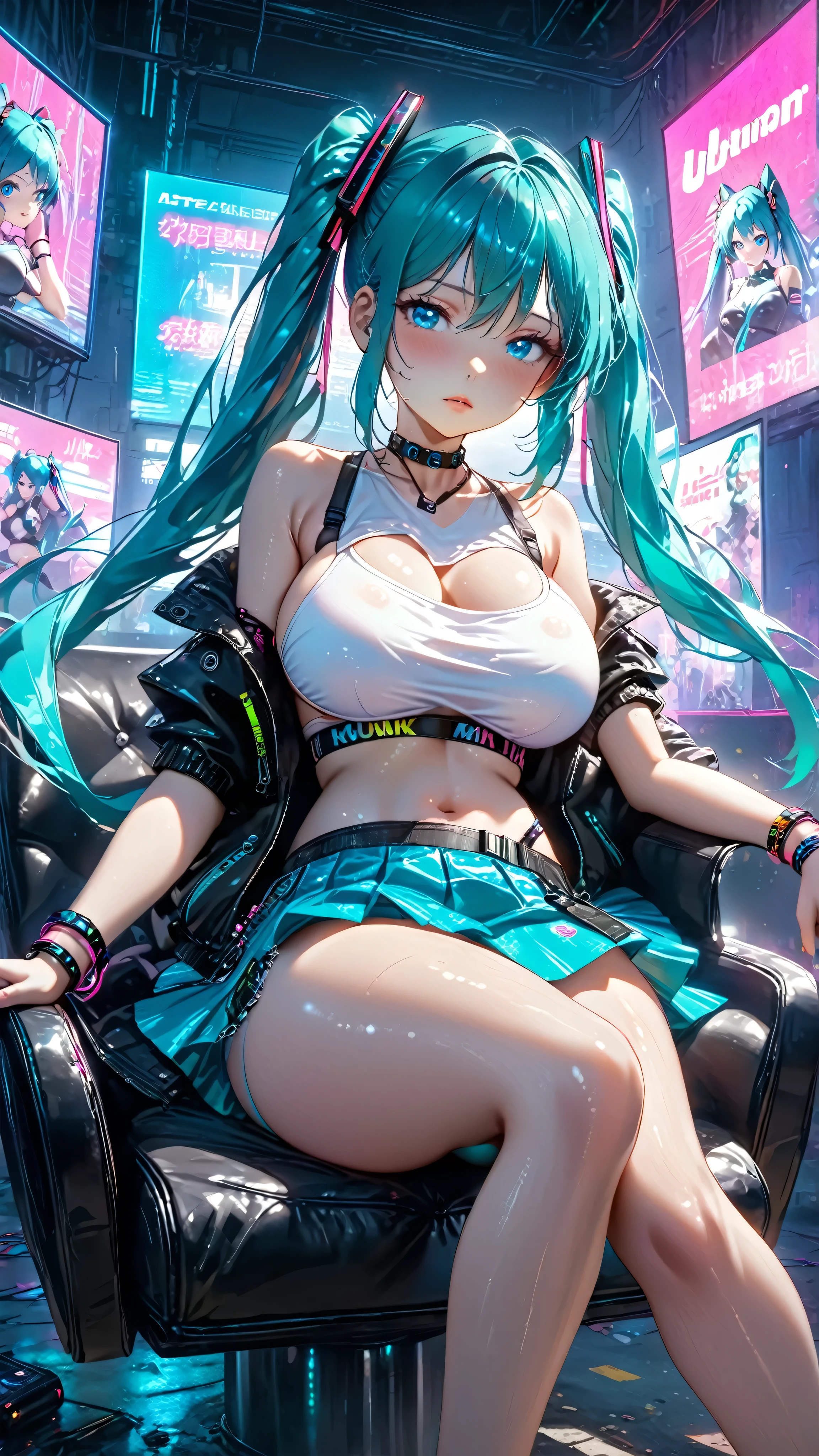 1girl, sitting in a gamer chair, legs crossed, cat ear headphones, blue hair, large breasts, sexy, highly detailed, extremely detailed, photorealistic, 8k, RAW, unreal engine, award winning, trending on artstation, sharp focus, ultra realistic, HDR, volumetric lighting, physically based rendering, cinematic lighting, intricate details, hyper realistic, studio quality, professional photography, flawless skin, intricate features, dynamic pose, dramatic lighting, vibrant colors