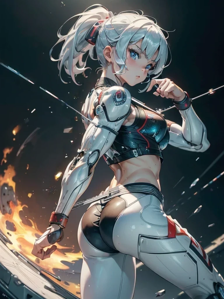 anime girl with a sword in her hand and a black background, 2 b, 2b, 2b nier automata, 2 b from nier automata, 2b from nier automata, pixiv 3dcg, cutesexyrobutts, nier inspired, dominant pose, digital art from danganronpa, restrained, oppai cyberpunk, nier, anatomically correct, super detail, high details, highres, 4K