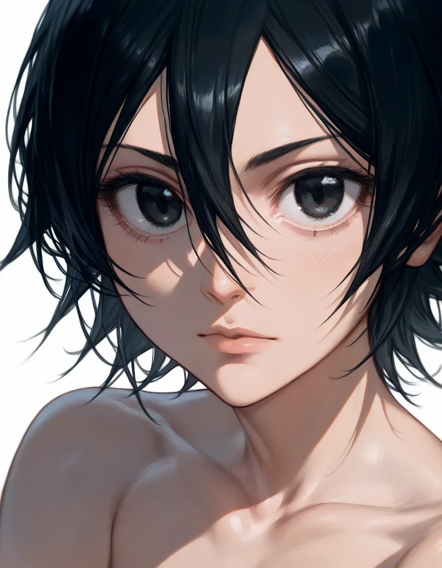 (((face))), head, sitting on squats, (close up:0.6), score_9, score_8_up, score_7_up, (solo), 1girl, (rukia kuchiki), short hair, bleach, big eyes, black hair, black eyes, medium breast, (((pose))), hands, fingers, Anatomically correct, naked, (legs pressed to the body)
