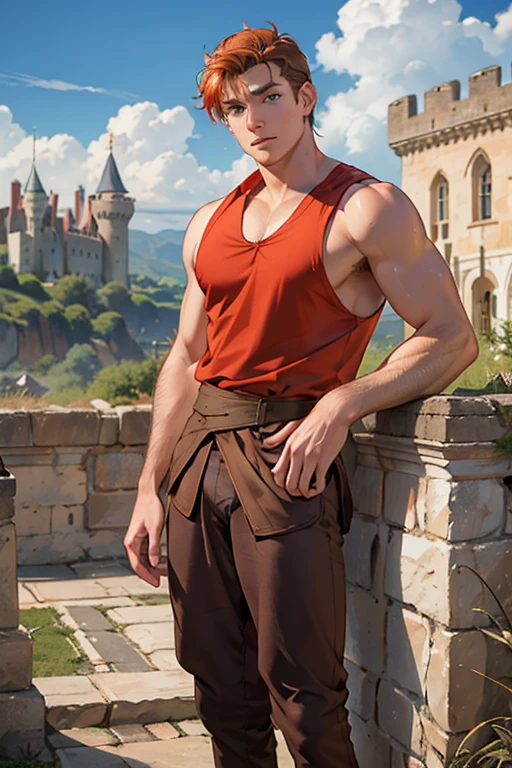 1 muscular male, 22yo, shaggy red hair, blue eyes, muscular, wearing beige cargo pants, wearing beige safari shirt, wearing red bandana, (adventurer), ultra high resolution, detailed face, jungle background, ancient ruins, dynamic lighting, lights, volumetric light, realistic, intricate details, everything in razor sharp focus, male focus, solo, Photograph, masterwork, 12K, ultra-defined, intricate details, absurdres, hyper-detailed, particle effects, tyndall effect
