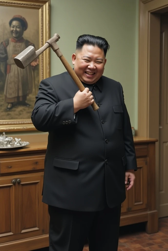 A photo of Kim Jong-un at the Ryugyong Hotel construction site,original,Kim Jong-un, the North Korean leader, is known for his distinctive appearance: a round face, a distinctive haircut with shaved sides and longer hair on top, and a stocky build. He is often seen in public wearing suits or military-style attire, which adds to his authoritative image. , male
