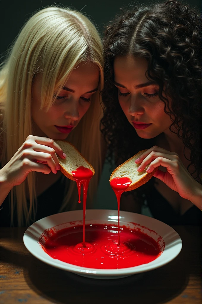 Hyperrealistische Fotografie, 2 women in a bathtub filled with tomato sauce, Tomato sauce runs all over the body and hair, Spaghetti in den Haaren, Tomatensauce im Gesicht, The faces are smeared with tomato sauce, 30-year-old women with tomato sauce, Lena Meyer Landrut, long white gloves satin soiled with tomato sauce, short white ball gown white with tomato sauce, with Swarovski jewelry covered with tomato sauce, Perlenkette Tomatensauce bestrichen, Underbust corset white sprinkled with tomato sauce, ruffles, spitze Pumps, white high heels, Tomatensauce verschmiert, fishnet tights white sprinkled with tomato sauce, the entire body, blondes lockiges Haar mit Tomatensauce bespritzt, All clothes are soiled with tomato sauce, High quality, realistische Beleuchtung, Bildmitte, Sanduhrproportionen, 8K, HDR, BDSM, medium breast size, lange Beine, professionelle Fotografie einer Frau, Natural complexion with lots of tomato sauce, 4K-Texturen, Adobe Lightroom, Fotolabor, HDR, kompliziert, elegant, sehr detailliert, scharfer Fokus, wahnsinnige Details, komplizierte Details, hyperdetailliert, Helles Kinolicht, Außenatmosphäre, Kinn hochgezogen, (exponierter Bauch: 1,8 ), (Fernaufnahme), dominanter Gesichtsausdruck