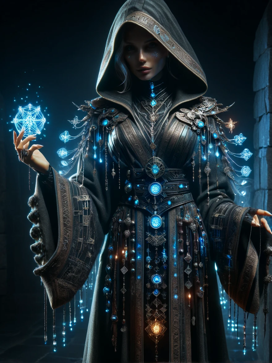 UHD,HDR,8k render,   russian woman, hermeticwizard, hkmagic, cryokinesis, ornate_hooded_robe, talisman, runes, dust, lightrays, ancient_tomb in the background, cinematic shot, dramatic lighting, dim lighting,  masterpiece, best quality, ultra high res, (photorealistic, realistic:1.2), deep shadow, raw photo, film grain, Fujifilm XT3, 8k uhd, dslr