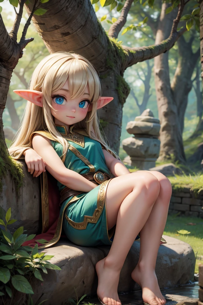 (masterpiece, best quality:1.4), (8K), Young blonde beauty, (((18 years old, neat girl))), detailed blue eyes, long eyelashes, blush, kind smile, horny, upper body, princess zelda, topless, (small ass, slender thin legs), vagina, ((looking at viewer)), beautiful blonde hair, white-skinned, (bangs:1.3), pigtails, braided back, groping, ((open legs)), (medium size breasts), (mushroom forest, celestial forest, beautiful and magnificent pink sunshine, majestic sky), natural light, pastel colors)