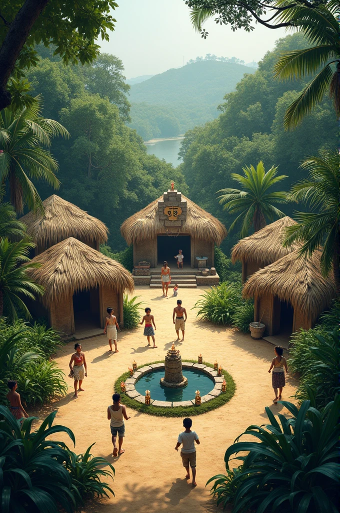 a professional movie photograph of, raw photo, timeless style,((GTS, Gigantic, attractive giant white latina female giantess who looks like Kate Winslet with dark hair in her mid-30s,(towering over a minuscule, diminutive miniature world in a miniature diminutive jungle with miniature adult people, jungle animals and huts that barely reach the giant woman's ankles)) characterized by a voluptuous figure and a confident demeanor , the woman is dressed in a scantily clad cave woman outfit, featuring primitive-style garments that accentuate her physique.She is barefoot perfectly pedicured feet, (the giant woman is looking down at the miniatures, amused )showcasing her natural beauty, her giant size and connection with the environment. (The image is a full body picture taken from down below making people look like toys compared to the woman's enormous height), The woman's face is both long and full, exuding a sense of allure and sophistication, with distinct Latina features. the image must emphasize the enormous contrast between the giant woman and the tiny city surroundings (masterpiece), (best quality), (high quality), (highres), visually appealing, well crafted, rich colors, harmonious composition, best quality, high quality, highly detailed, 8k