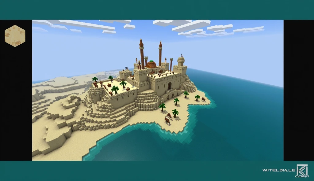 Create a desert village for Minecraft that includes this castle.