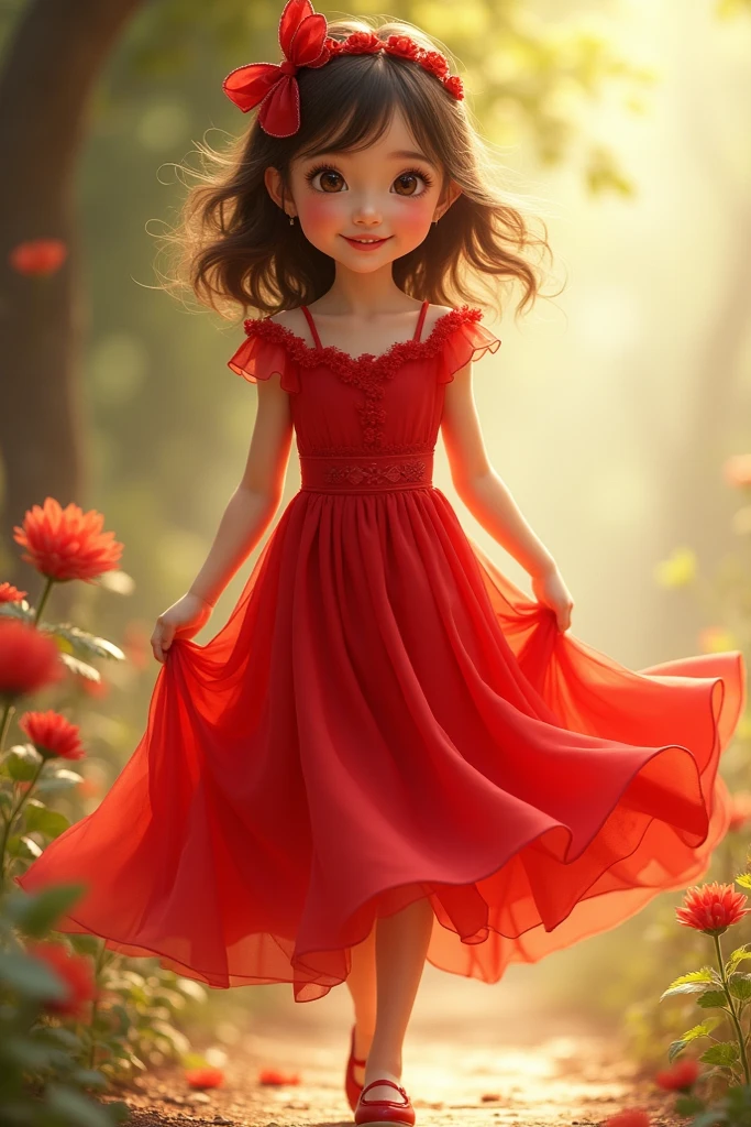 girl brown red dress