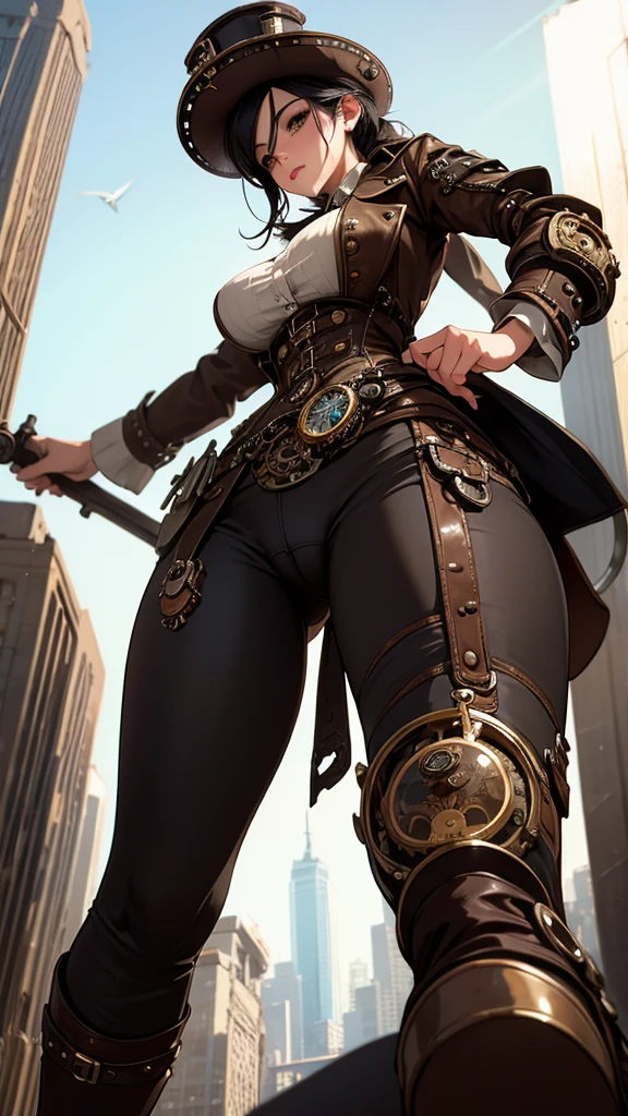 (((Ebony))), (((back view))), (((perfect ass))), (((best qualityer: 1.4))), (((Afro))), (((DuneWalker))), (((post-apocalypse))), (Unbeatable masterpiece), (hiper HD),(CG 8k hyper-realistic), (((breasts big))), (((hyper feminine))), sensuous girl, (bob hair with straight bangs), ((( sculptural body ))), (((1 girl))), 20 year anime girl with perfect body, Beautiful and well-groomed face, slanted eyes, muscular body:1.2, costume with textured details in pixel art, (Head to thigh photos)，modern samurai pants, Complex equipment, rot, cerulean, yellow, orange, Violette, long pants，Tight, dark clothes，With white stars and white stripes, Metal parts in armor, afro girl, (((standing alone))), pirralha violent, ((())), sensuous, pose de atitude, work of art, post-apocalypse, (((manga style))), Bounty Hunter, violent, Manic, the way you want, slenderbody, thin but strong, perfectbody, roupa moderna, Advanced technology, short shorts with checkered pattern in red and black, fur collar jacket, sleeves with vertical striped pattern, neutral background