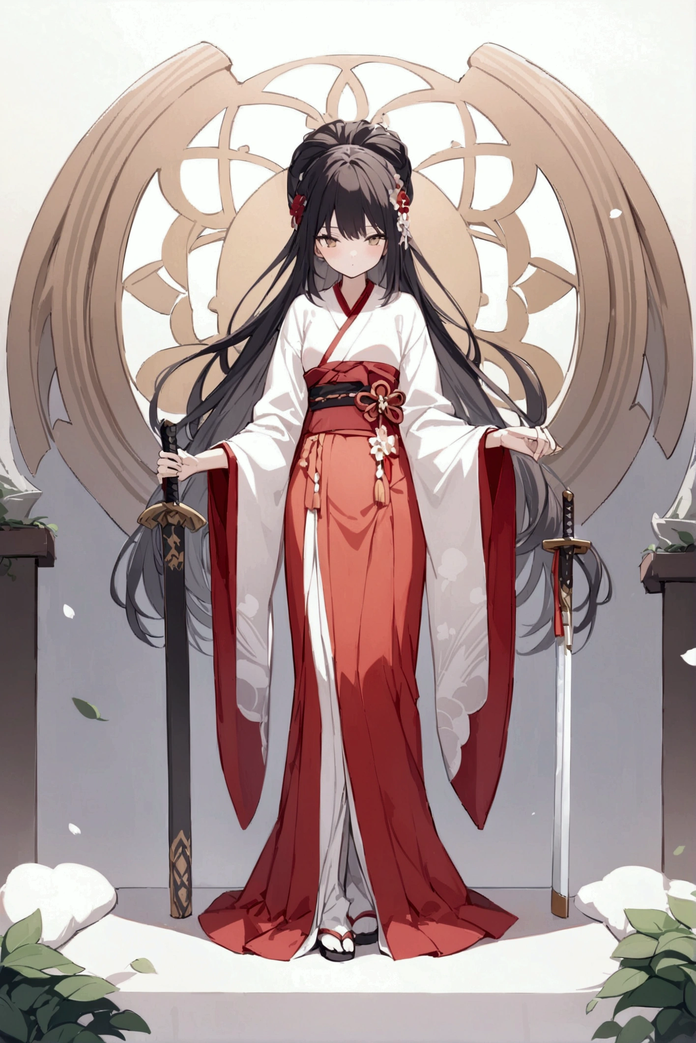 it looks like a quiet girl in Japanese clothes 、 is standing with a sword。That figure is resplendent 。