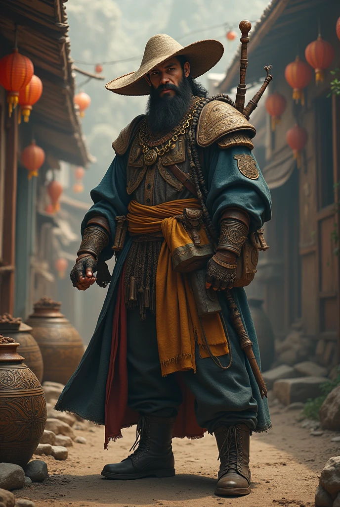 pirate costume based on the anime One Piece for an archaeologist, he has the ability to read other languages. Do this whole body. I want something more intimidating. I want something that commands respect, less cuteness and more fear.