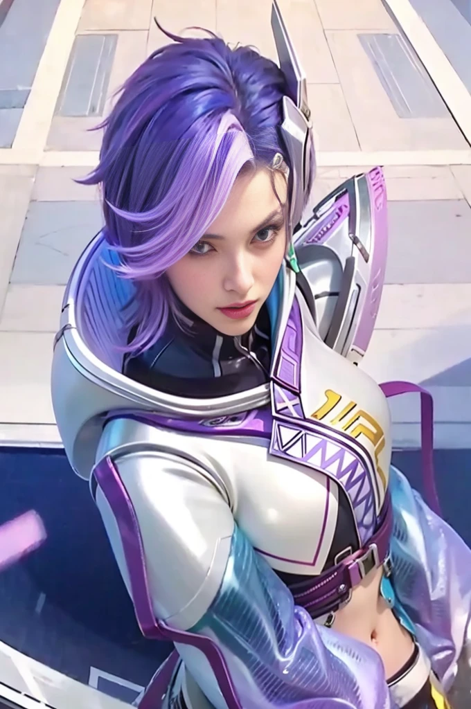 game art,best picture quality,Highest resolution,8k,((A half-length photo)),((portrait)),(rule of thirds),Unreal Engine 5 rendering works, (Future girl),(female warrior), 22-year-old young hacker),(ancient oriental hairstyle),(Beautiful eyes full of details),(big breasts),(eye shadow),Elegant and charming,indifferent,((frown)),(A battle suit full of futuristic technology,The costume combines futuristic power armor and,Clothing is decorated with glittering patterns and emblems),cyberpunk characters,in the style of futuristic, photo poses,city background,lamp,Ray tracing,Game CG,((3D Unreal Engine)),OC rendering reflection pattern