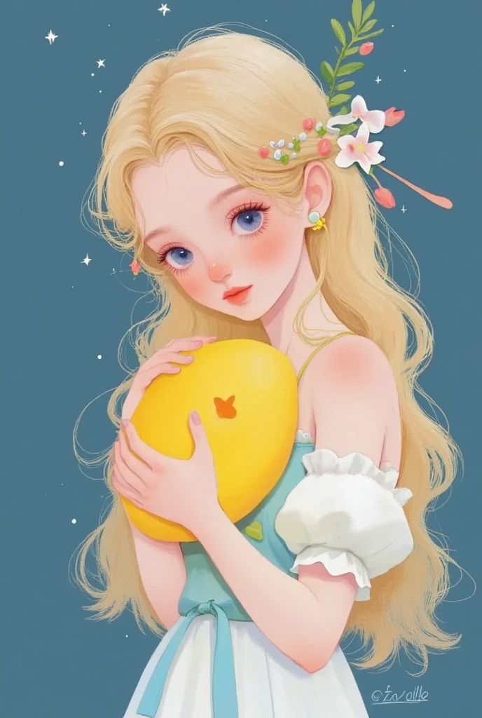 一个天使抱着一个moon的特写镜头, Star，moon， exquisite digital art, 可爱的数字艺术, Lovely art style,  cute digital painting , Realistic cute girl painting,  Lovely illustrations , Exquisite painting style,  Dreaming of Flying Through the Sky ,  可爱的细节艺术品 ,  软萌动漫插画, author：Li Song, author：The J, Beautiful digital illustrations