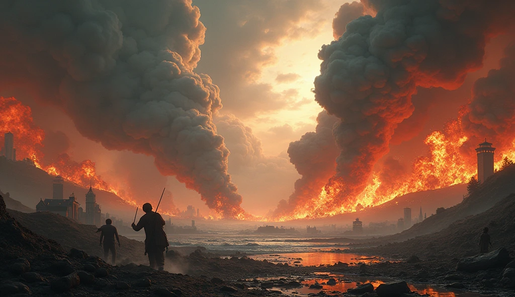 Extremely tense anime fire: human, drinking coffee in a building on fire in the background, superb playing card borders, random color art, oil painting, blue-yellow, light purple and purple additions, light red additions, intricate details, splash screen, 8k resolution, masterpiece, artstation digital painting smooth black ink flow: 8k resolution realistic masterpiece: intricate fluid gouache: Jean Baptiste Mongue: calligraphy: acrylic: watercolor art, professional photography, Natural daylight, volumetric lighting minimalist photography illustration: Marton Bobzert: complex, elegant, vast, dreamy, vibrant