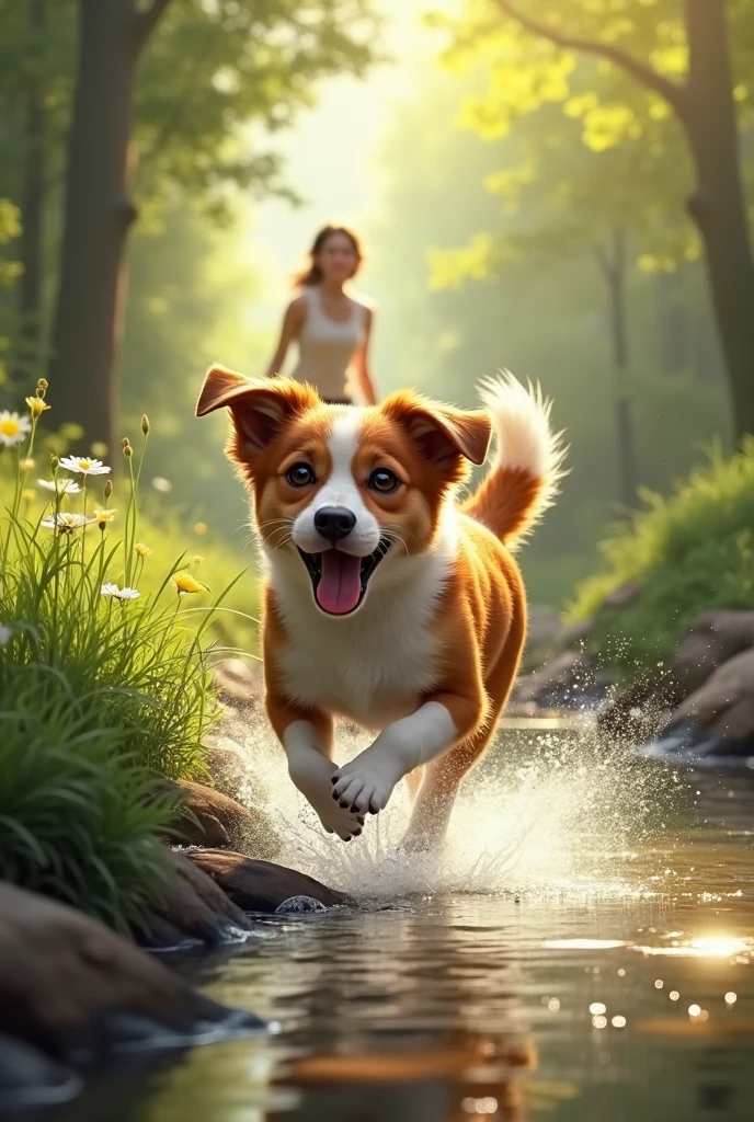One day, the brown and white dog running while exploring near a stream heard familiar voices. It was Jennifer , shouting a girl who had returned to look for him ,