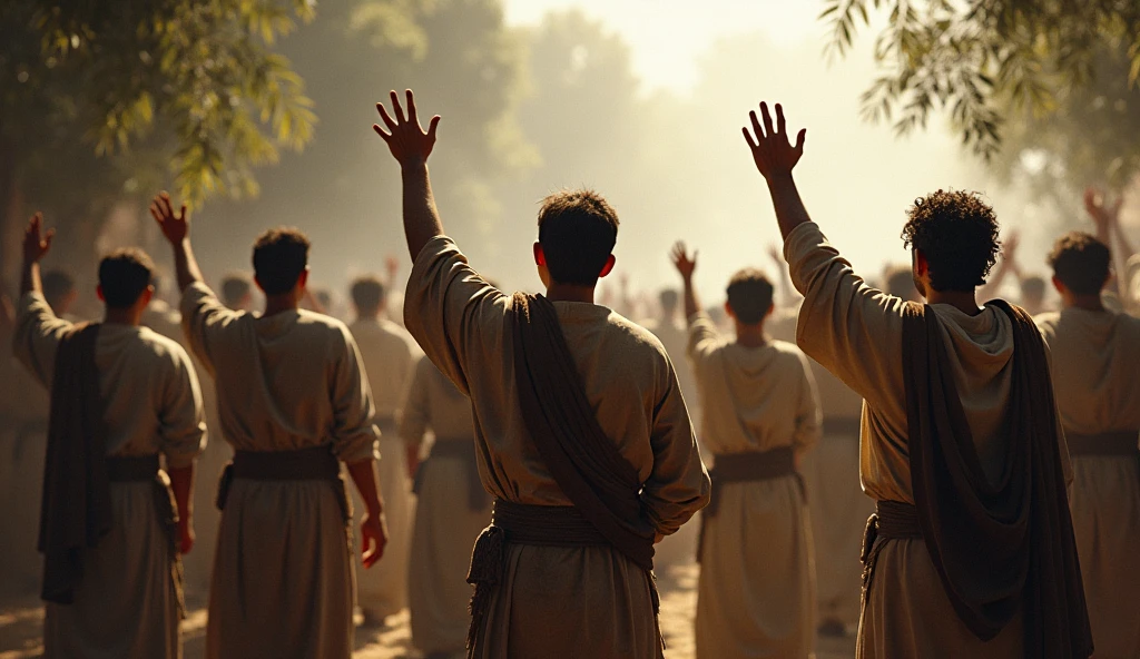 "Set hundreds of years ago, a group of young men gathered in a quiet place, their hearts filled with faith and hope. They raised their hands in sincere prayer, seeking Allah's mercy and guidance. Surrounded by the dangers of their oppressive society, they feared for their beliefs and their lives. This moment of prayer marks the beginning of their journey, where their trust in Allah’s power and protection would be tested in ways they never imagined."