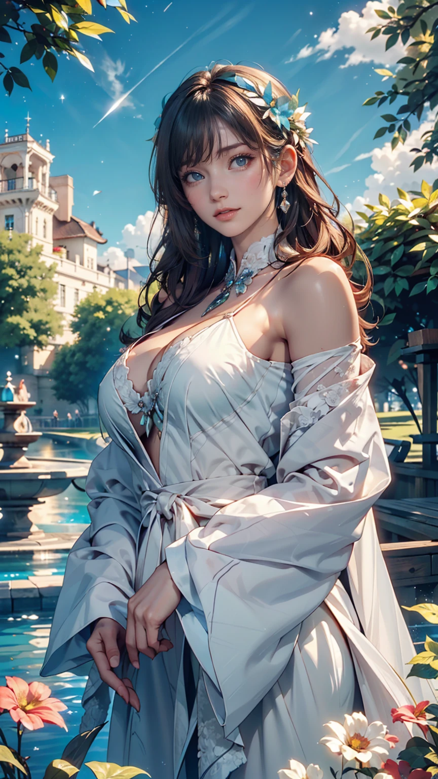 1girl, masterpiece, best quality, 8k, photorealistic, extremely detailed, high quality, redsilk romper, lace trim, freckles, long ginger hair, standing, huge breasts, solo, simple background, porcelain skin, glowing skin, cinematic lighting, warm color palette, natural lighting, intricate details, hyper realism