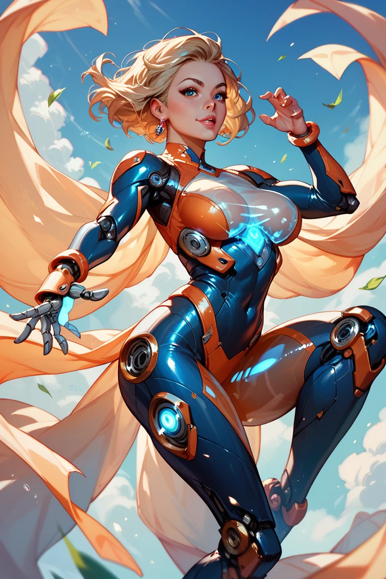 PM, (Cerulean Blue Latex Suit:1), Golden Fringe Shorthair, Light brown eyes, 1girl in, 20yr old, Innocence, (Photorealsitic), (​masterpiece, :1.3),(top-quality:1.4), (超A high resolution:1.2), 超A high resolution, (A detailed eye), (detailed facial features), nffsw, 8K分辨率, (lensflare:0.7),Colossal tits