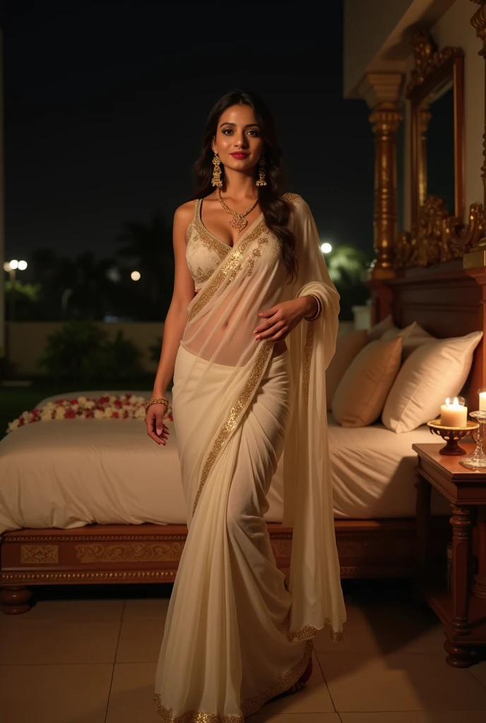 Photo of Katrina Kaif, 8k ultra HD, in a net saree, in a cousie bedroom,7 star hotel room, nice big tits, sexy booty,