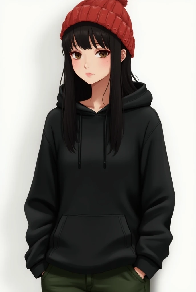 Chibi girl with long hair wearing an oversized hoodie and thigh socks <lora:yomu:0.8>