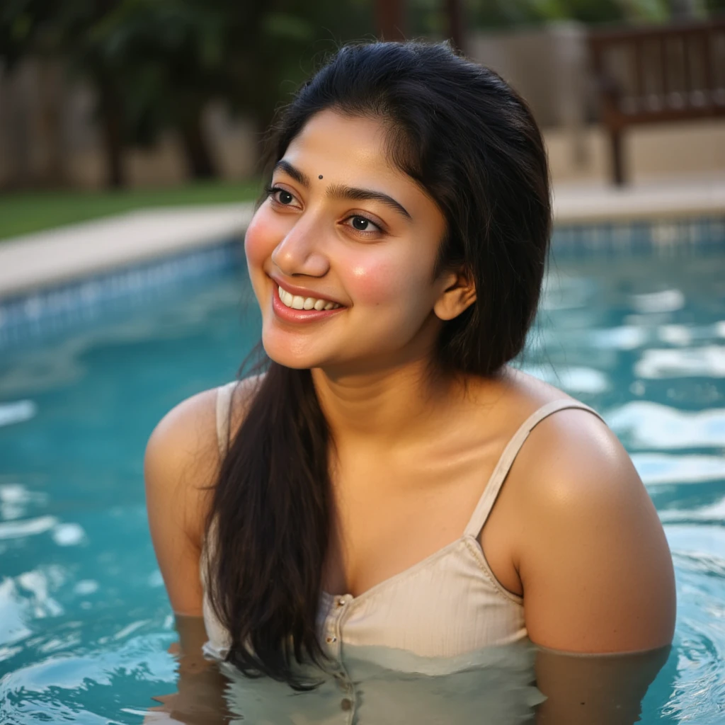 Sai pallavi, completely nude, floating in a calm, crystal clear swimming pool, serene expression, long flowing hair, porcelain skin, intricate detailed facial features, elegant pose, dramatic lighting, soft bokeh background, (best quality, 4k, photorealistic, masterpiece:1.2), (realistic, photo-realistic:1.37), (cinematic lighting, dramatic lighting:1.2), delicate, graceful, ethereal, dreamlike, calming, peaceful, tranquil