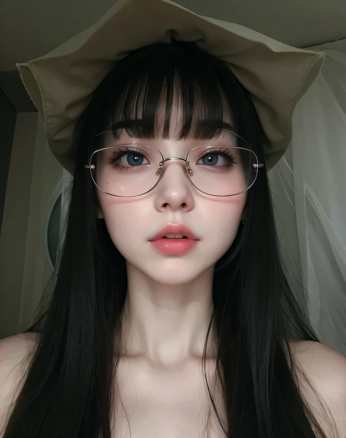 arafed woman con gafas and long black hair wearing glasses, she has black hair Con flequillo, con gafas, bella delfina, neat hair Con flequillo, long flequillo recto, con flequillo completo, con gafas, 18 years, Con flequillo, con gafas cuadradas, flequillo recto, cruel korean gothic girl, wenfei ye, korean symmetrical face