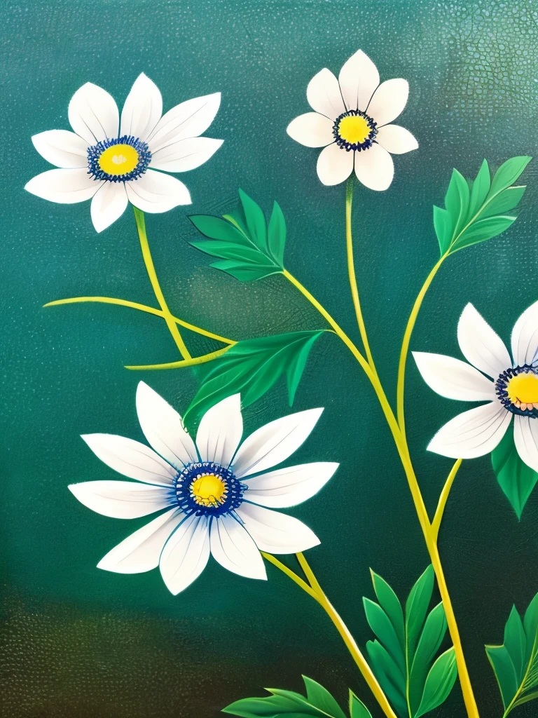 painting of three white flowers with blue centers on a green background, glowing hue of teal, soothing colors, greenish blue tones, teal aesthetic, blue flowers, turquoise, blue - petals, beautiful large flowers, turqouise, serene expression, blue and cyan colors, realistic flowers oil painting, anemones, elegant art, blue and green colours