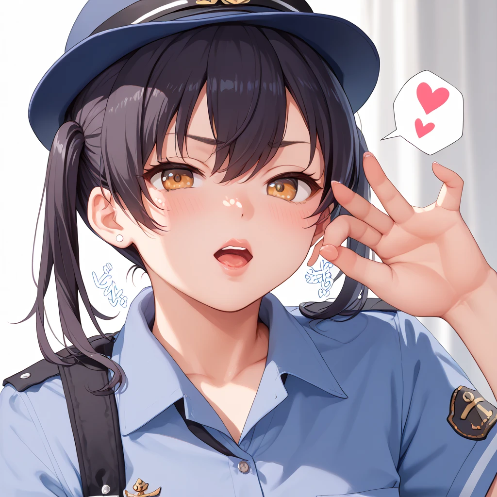 (best quality),(high resolution),nsfw,TamakiKotatsu,police uniform,lbl((Obscene sound effects,Japanese sound effects,spoken heart))