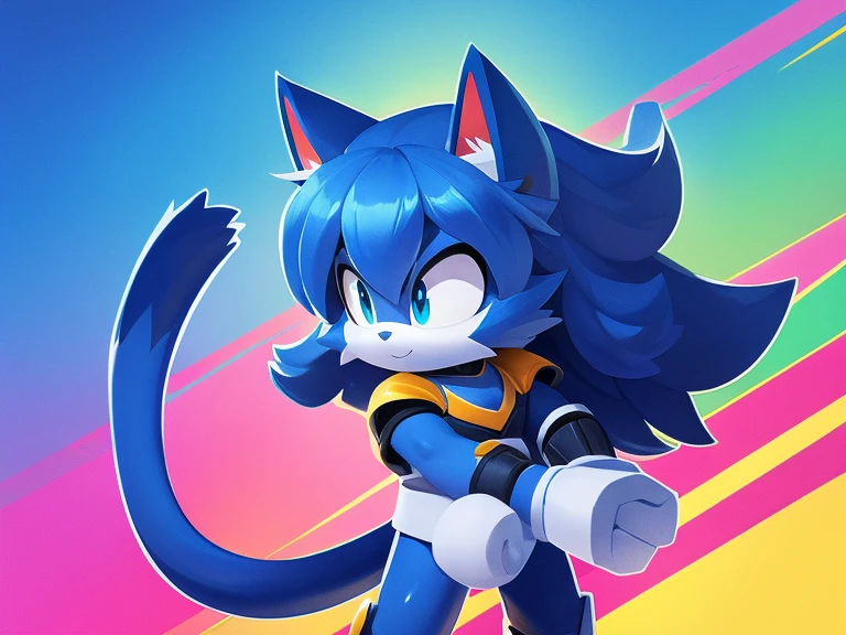 Colorful background, beautiful, very high quality, boy, cute blue cat, thick hair, detailed body, heroic clothes 