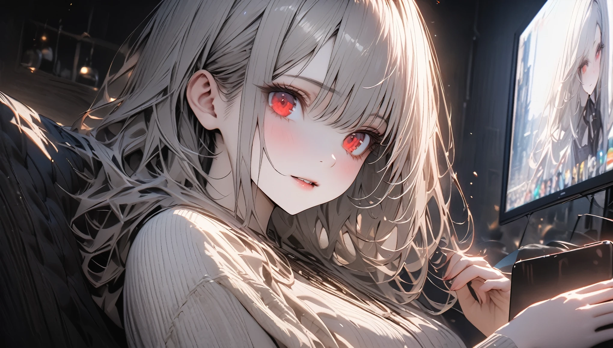 My honest response、Hands folded behind the head、1 girl、Melusine Fate Grand Order、Yellow Eyes、Gray Hair、Long Hair、solo、Melusine's Dress、surprised、とてもsurprised、My honest responseのミーム、
Open your mouth、Make your lips thicker、Eyes Wide Open、Open your mouth wide