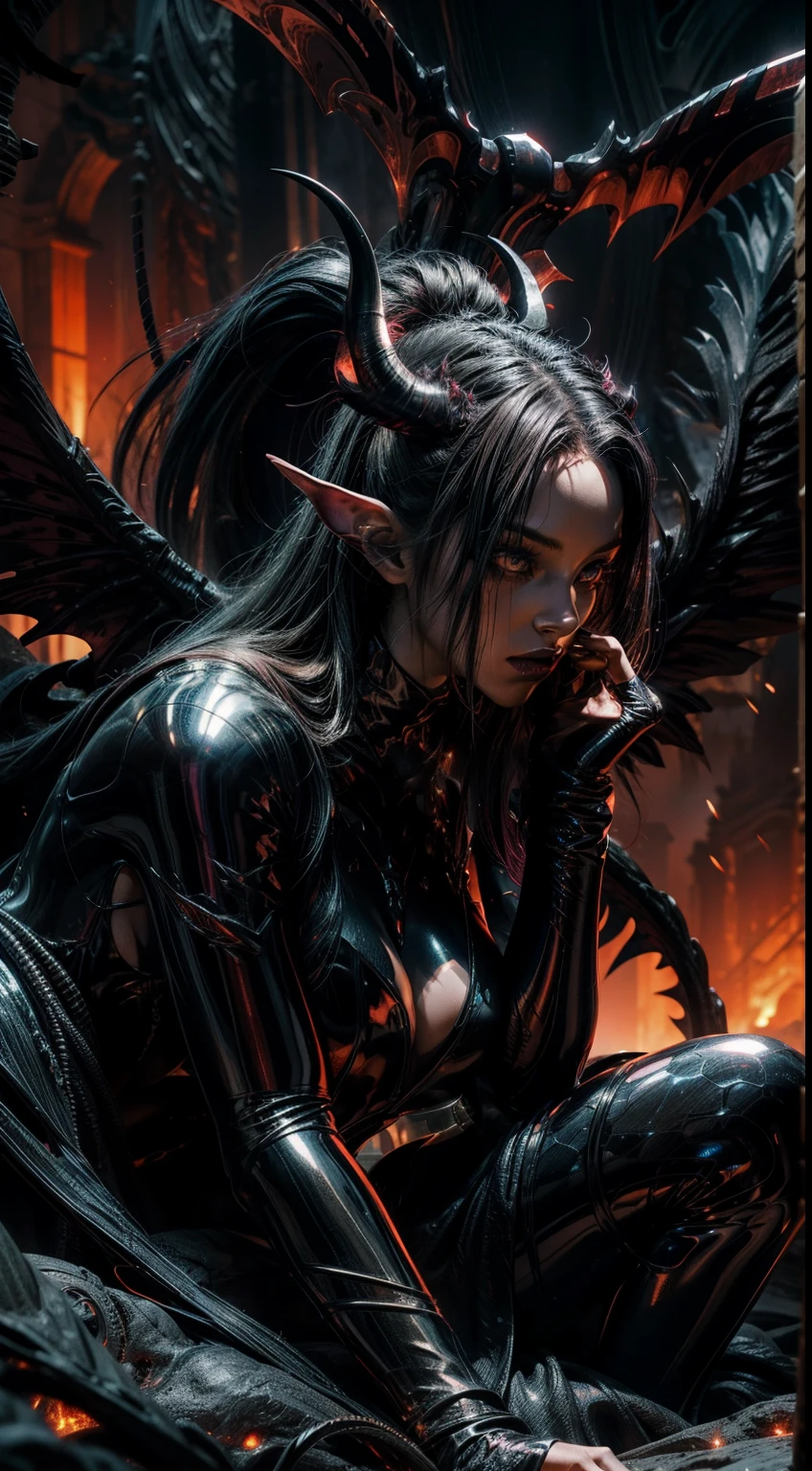 Unrealengine5 ultra Close-Up Cinematic masterpiece ❤ meticulously intricate ultra_high-details ultra_high-def ultra_high-res ultra_high-quality optimal ultra_sharpness Pro-photo-realistic, black hair, black leather outfit, armor, evil landscape, alluring female witch, BREAK ethereal beauty, sitting on a dead tree, (fantasy illustration:1.3), enchanting gaze, captivating pose, otherworldly charm, mystical sky, BREAK (Luis Royo:1.2), (Yoshitaka Amano:1.1), moonlit night, soft colors, (detailed cloudscape:1.3), (bats flying in the sky in the background), bat, thong, BREAK legs dangling above lava, evil goddess, glowing torches, long leges, skinny , perfect exposed boobs, 🎈🍦🍹(Diva cheekbone felt sexy expressive reddener effects embarrassed Epic😘eyes (bright eyes, bright eyes)👩turquoises sapphires open mouth smile teeth howling 👩🎀👗⚜👒sports cow-boy clavicles white jacket shirt safran silk papillotes sleeves orange satin obi reveal scarlet heart breasts side-boob spread sagging corsage yellow seams navel skirts wide fringes swinging spinel reveal chastity-belt padlock indigo pubic pubic-hair silks snap_lock garters legs boots)forest🎪🎢🎡🎠 focus perfection accurate volumetric Lightning contrast sunlight backlight vivid global illumination cgi vfx sfx reflex Octane_rendered extreme improved UHD XT3 DSLR HDR romm rgb pbr 3dcg fxaa blu-ray colors-coded anti-aliasing fkaa txaa rtx ssao opengl-shaders glsl-shaders post-processing post-production cell-shading tone-mapping diamond sunflower luminescence Crystalline population CGSCOSITY "Heavy Metal" invoke magic monarch milkweed monstrous viceroy creature sundrop mirror onyx summon Bee wings transparent ruby occult Tourmaline crystal marbles pearls paddling opal fleuraison monster butterfly "Horror" glass reflection strange glow lazuli hole church lantern flash Earth saturate hearth blooms crux floraison Tattoo ankh Bruce_Weber sex Female naked Koos_Roos nsfw varies multi etc. --v 5.2 --s 1000 --c 20 --q 20 --chaos 100