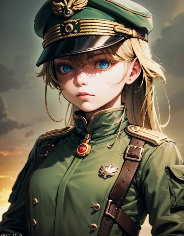 1girl, face,close shot of girl's face,pants,  military_uniform, cap, solo, uniform, epic realistic, faded,  art, (hdr:1.5), (muted colors:1.2), pastel, hyperdetailed, (artstation:1.5), dramatic light, (intricate details:1.2), vignette, complex background, rutkowski