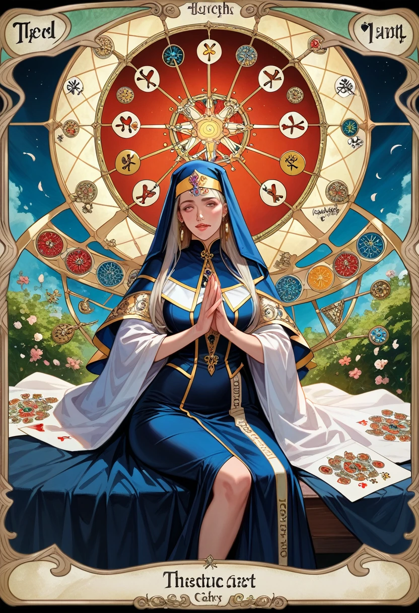 A black and gold tarot card，A woman sits on wheels, tarot design, tarot card art, high-detail + tarot cards, art nouveau tarot style, art deco shaman, tarot card art, tarot design, Maiden Priestess Tarot cards, tarot card goddess of death, symmetrical tarot illustration, Tarot card style of , nsfw,((最high quality, 8K, masterpiece: 1.3, Ultra HD, high quality, 最high quality, High resolution, realism)) 、(High saturation:1.0), (Highly detailed skin), (最high quality:1.0), (超High resolution:1.0) ,(Realistic:1.0), (Very detailed:1.0), (8K, Raw photo:1.1), Sturdy、Muscular body&#39;Toned like an athlete&#39;s、Street Fighter Chun-Li、Pastel blue background、I want to see up to my knees、blue micro bikini、(Huge Breasts:1.5)、Kenpo stance、Fighting Pose