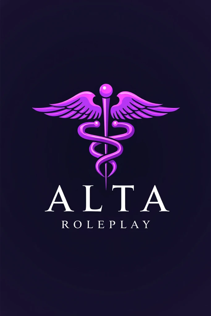 Create a hospital logo with the symbol of life with the name Alta roleplay in purple and black