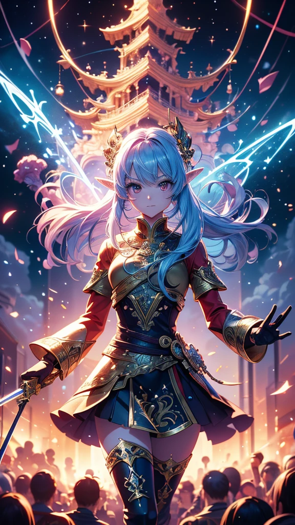 masterpiece、( best quality:1.5), super quality , 32K, (4D:1.5)、3d、Holding a weapon in hand, gripping Longsword、aiming a Longsword at side、with shining in pink lines were shiny and luminous、with a lightning pattern、fantasy art style、 Very Detailed ArtGerm 、壮大なfantasy art style、Charming Elven Princess Knight、 Anime Fantasy Illustrations 、 Anime Fantasy Artwork 、壮大なfantasy art style HD、 detailed digital animation art、artgerm and rossdraws、 rossworthy digital painting 、 Epic Fantasy Digital Art Style