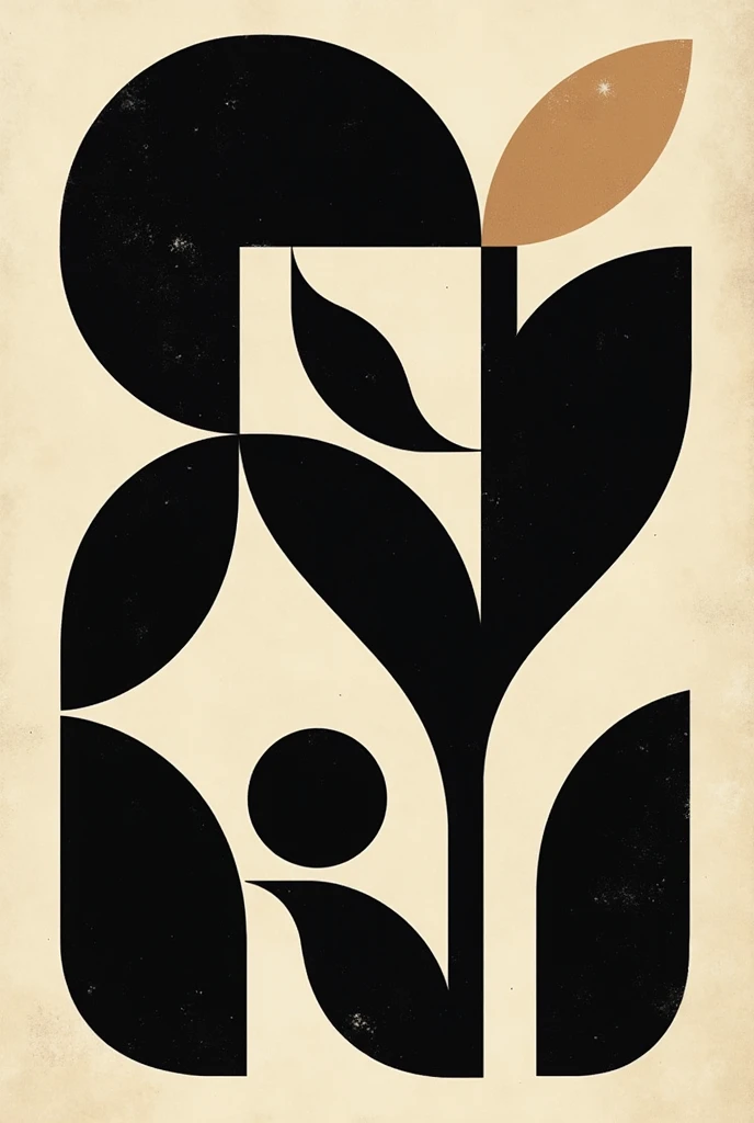 Composition: The artwork is a square composition filled with interlocking, black shapes against a light beige or off-white background. The shapes are primarily curved and rounded, creating a sense of fluidity despite their geometric precision. They're arranged in a non-repeating, yet balanced pattern. There's no clear focal point, the eye moves across the entirety of the piece.
Shapes and Forms: The main shapes are variations of rounded rectangles and semi-circles, often overlapping and interconnecting. The black shapes create a dynamic interplay of positive and negative space. There's a sense of movement and flow created by the curves and the way the shapes weave together.
Color Palette: The palette is extremely simple, using only black and a very light, almost creamy beige. This high contrast makes the design bold and graphic. The slightly textured beige background adds a subtle layer of visual interest.
Style: The style suggests mid-century modern or contemporary abstract art, potentially influenced by geometric abstraction or even Art Deco. The clean lines and bold shapes are characteristic of these styles. The textured background adds a slightly more artisanal or vintage feel.
Overall, the image is visually striking due to its contrast, playful use of negative space and the implied movement within the rigid geometric forms