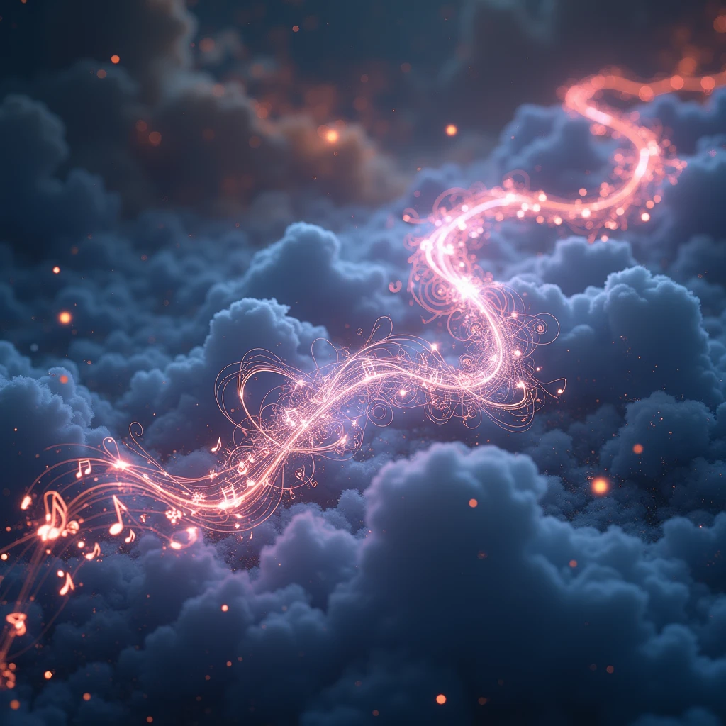 A long connected chain of shining magical music scale