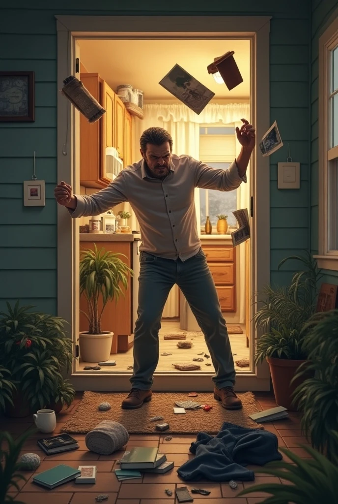 husband throws his wife's things out of the house
