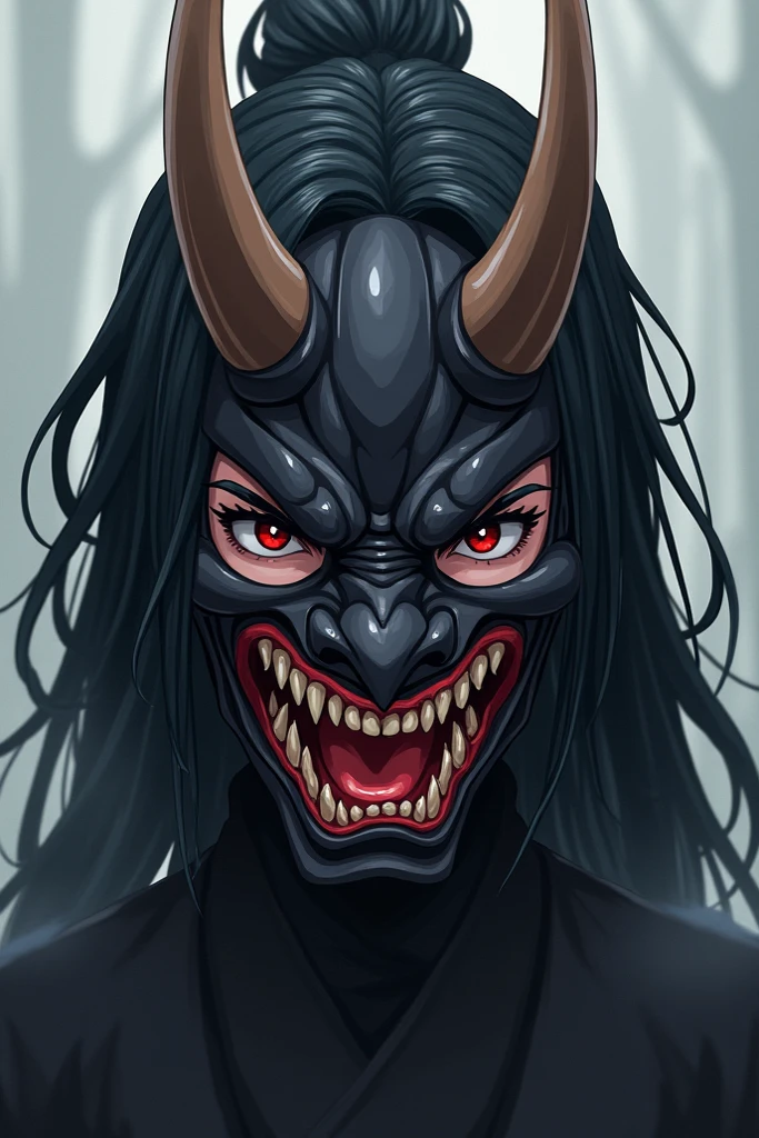 Woman with Oni mask anime drawing