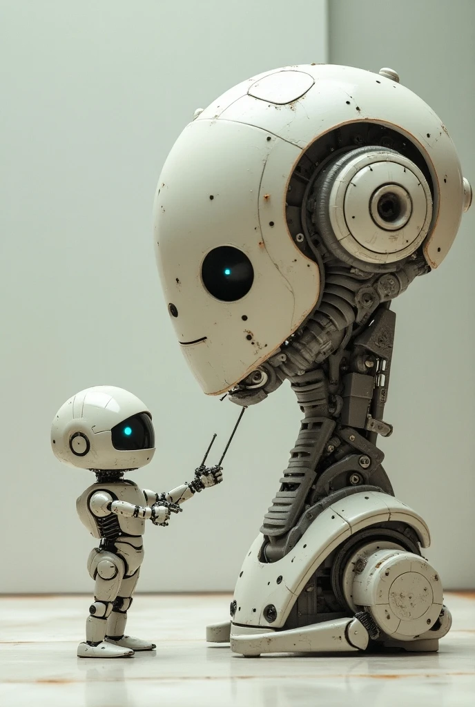 Little robot making an embassy with the head of another robot - SeaArt AI