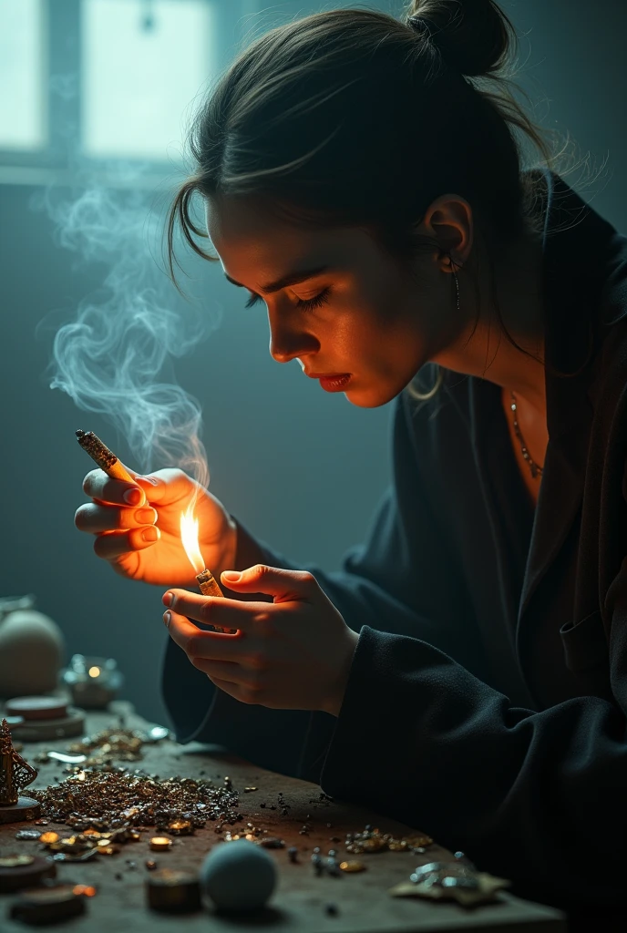 Cigarette making jewelry with both hands