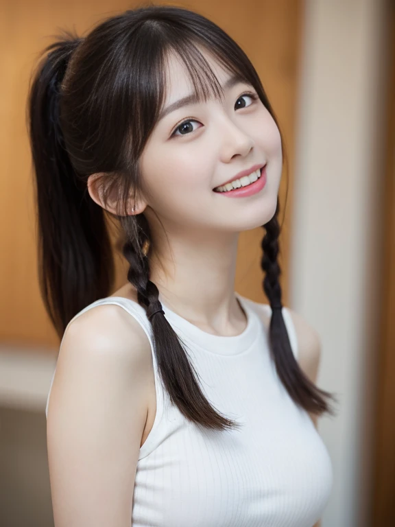 White braided hair,Wear a transparent T-shirt.,G-string bra