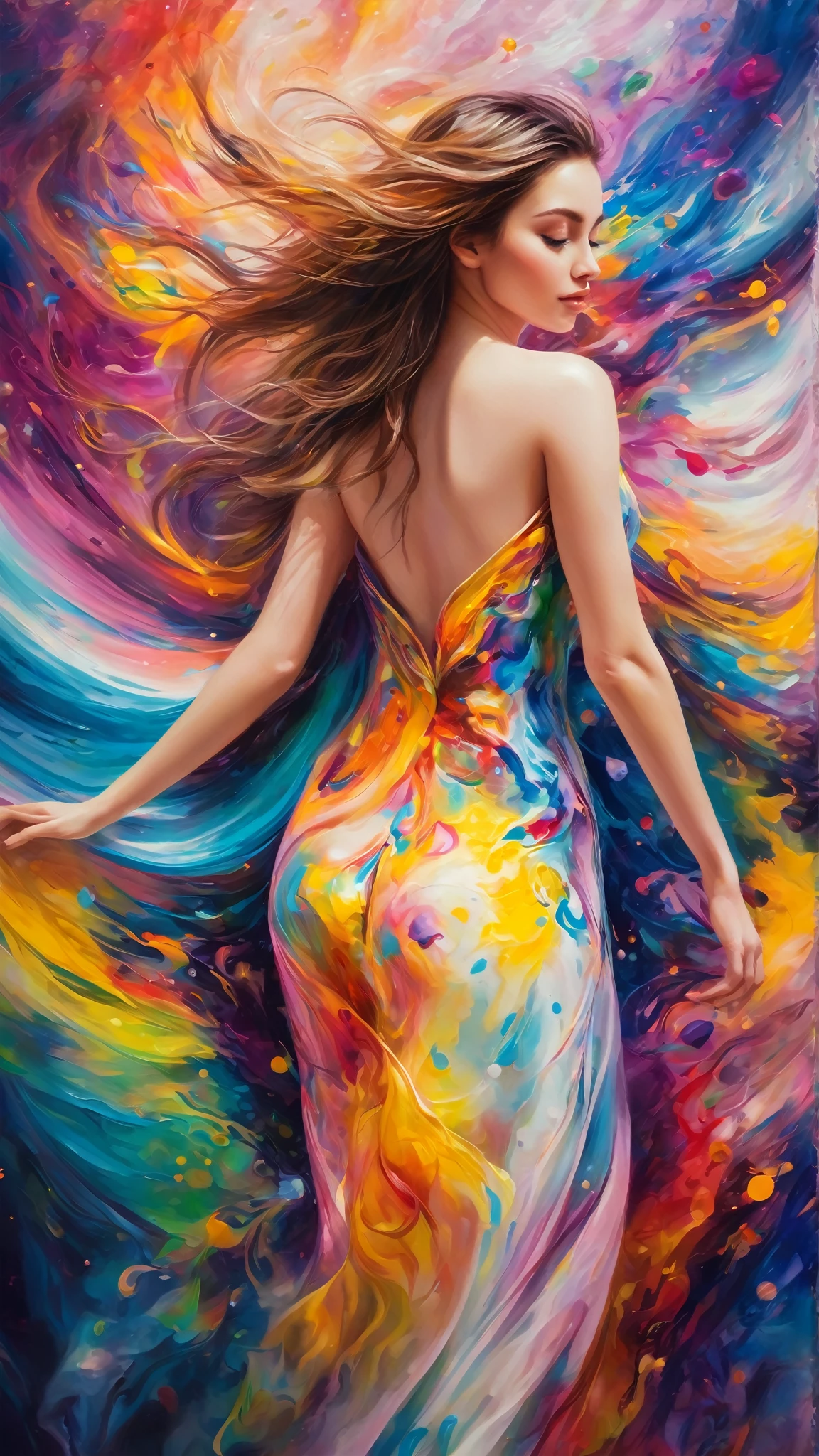 Abstract Artistic whole body Girl oil color colorful background Bright colors artists drawing Blur high quality magical dreamy wonder breathtaking fascinating piece of art، fantasy, serialism