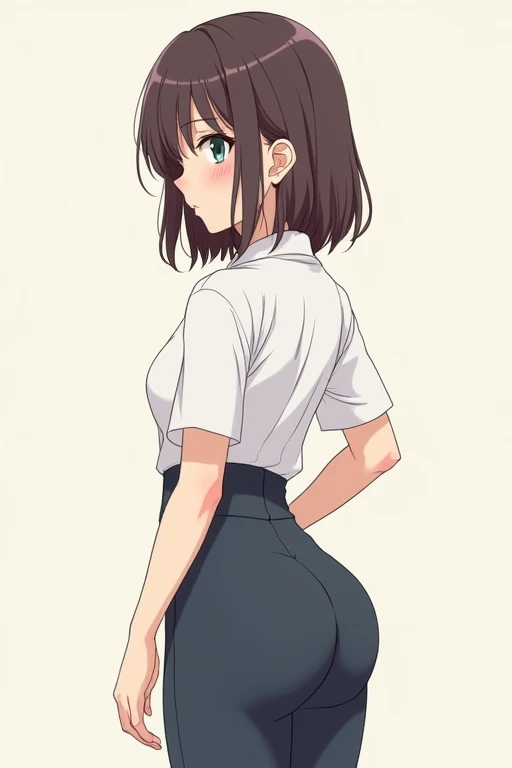 A normal-sized elementary school student is standing with a white loincloth wrapped around her crotch, like a thong, exposing her buttocks.。Angle from behind。