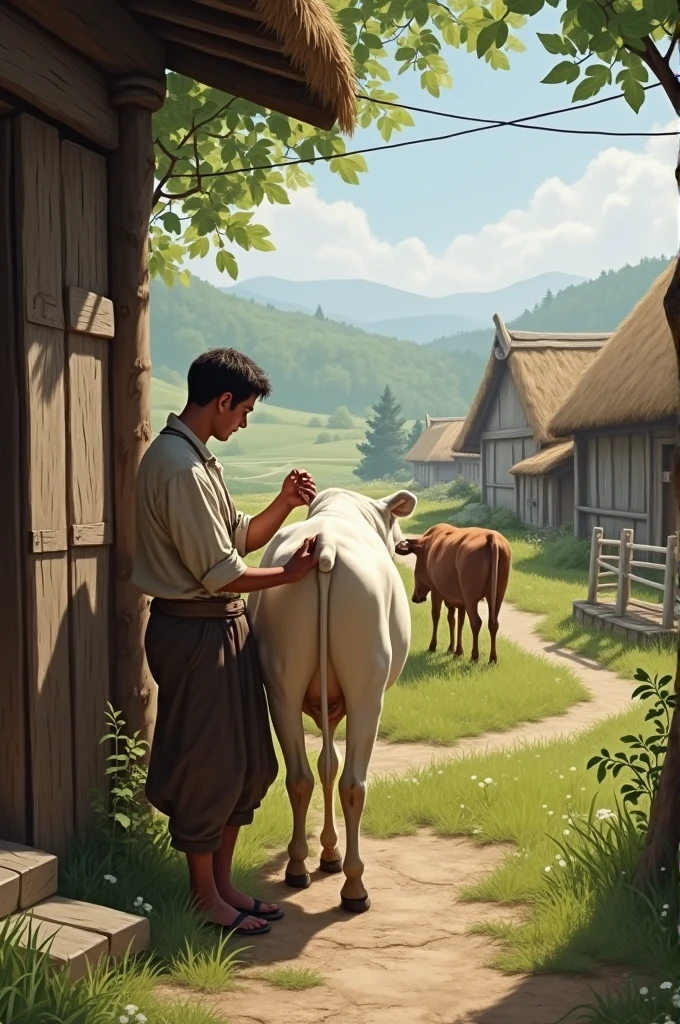 I want village lifestyle with cow milking milk