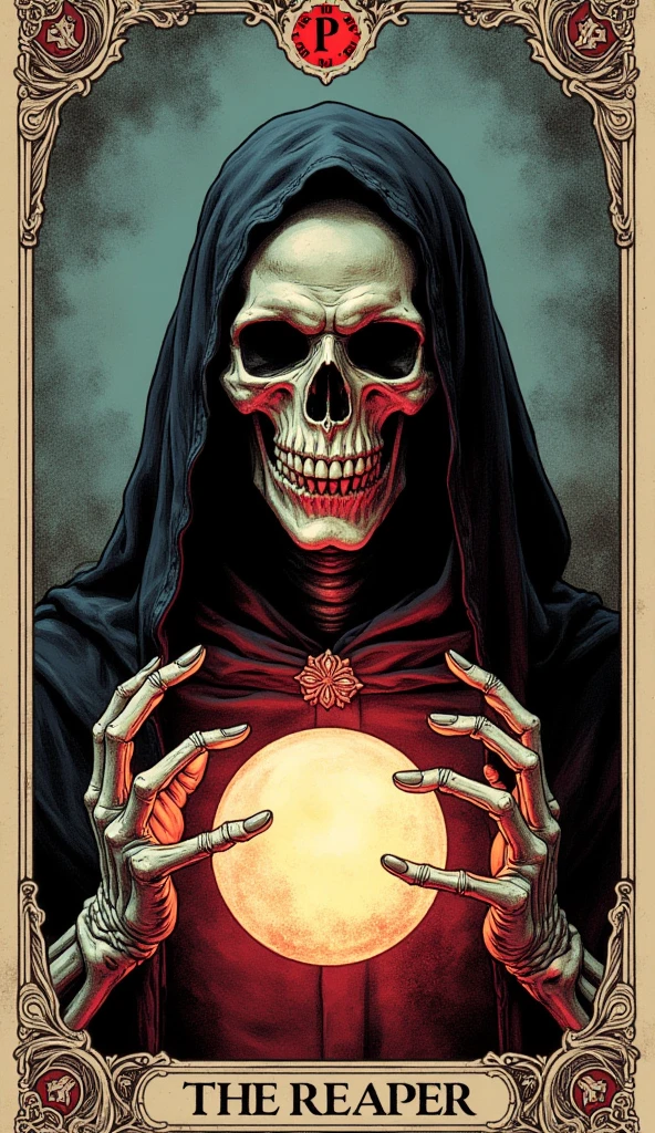 tarot cards,black toga,A skeleton,Long sickle,green fire,skeleton