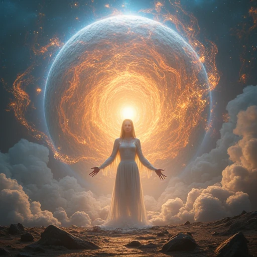 Mystical woman in the middle of the universe Astral body, Etéric atmosphere, Aurico, recendo sussurros do universo