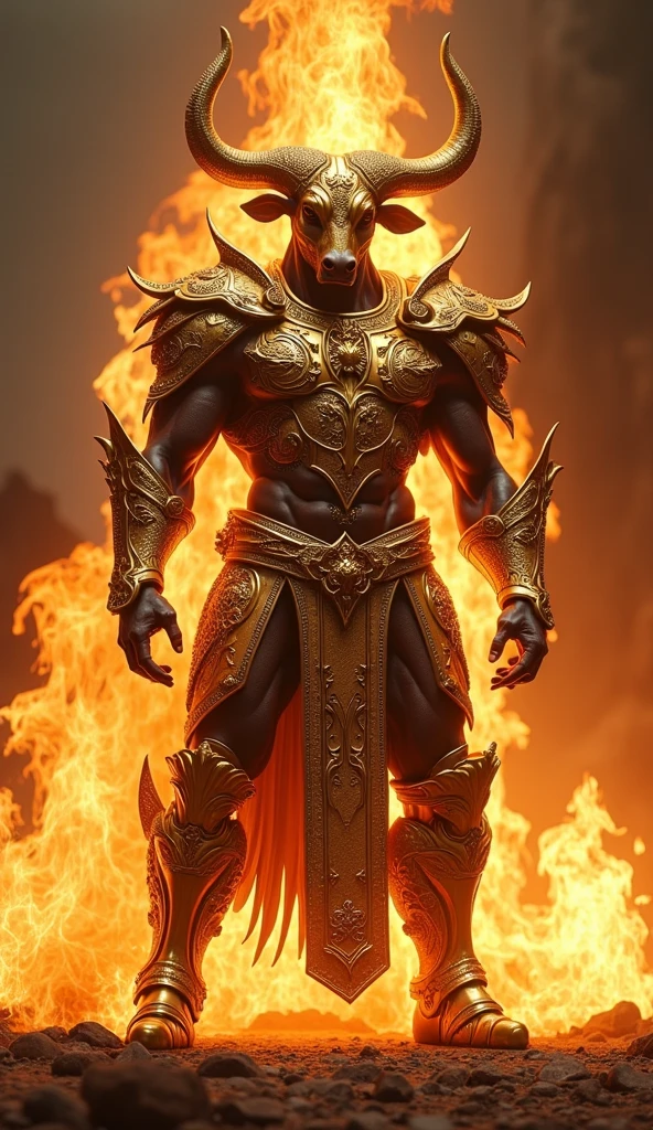 a closeup of a man in costume with a fire behind him, muscled humanoid balrog demon, photo of ghost of anubis, Retrato do deus grego Ares, Ares com armadura pesada e espada, djinn man male demon, Ares, Minotauro em armadura antiga, Mark Brooks detalhou, Armadura Obsidiana de Ouro, storm egyptian god, the egyptian god