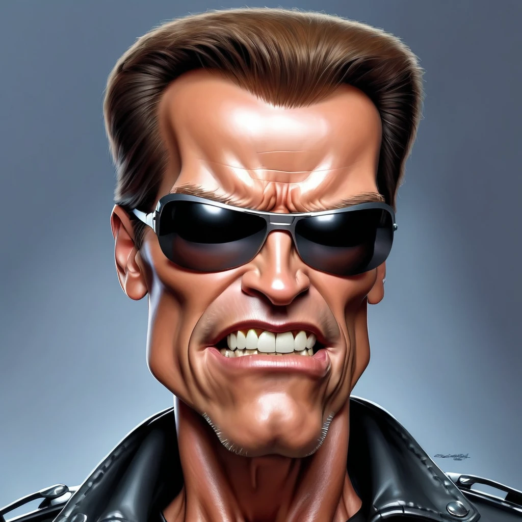 A comical and super funny caricature of the Terminator