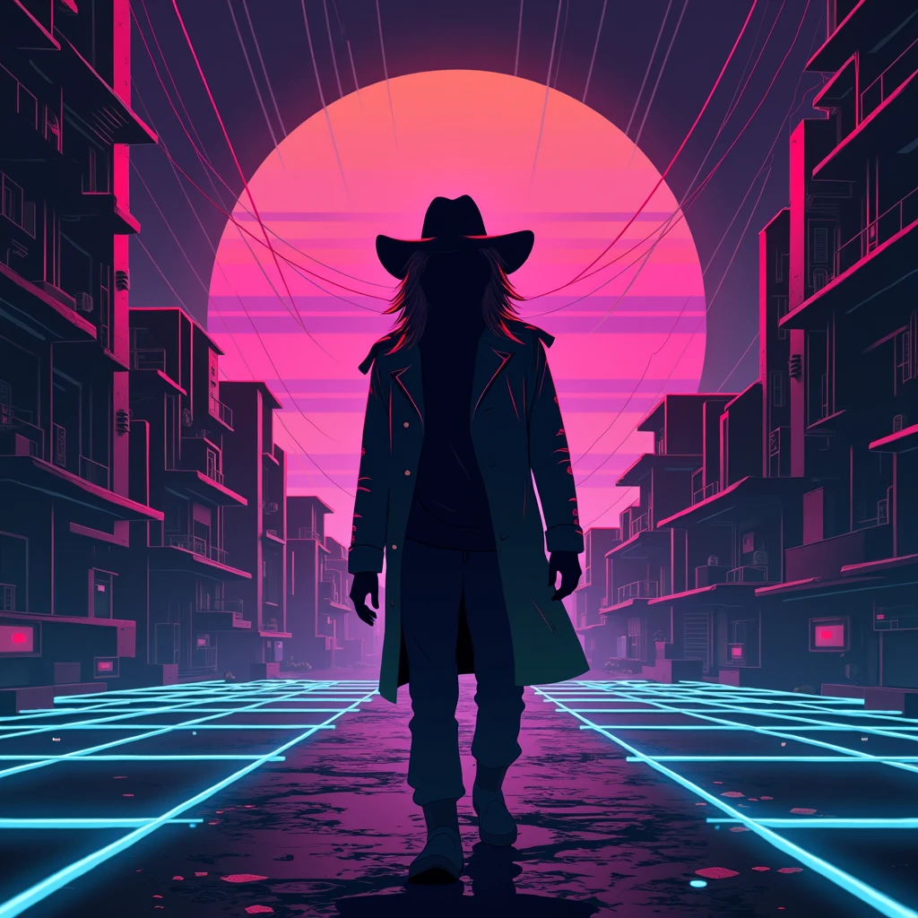A vector synthwave colored Stranger Things image, flat design, flat image, high definition