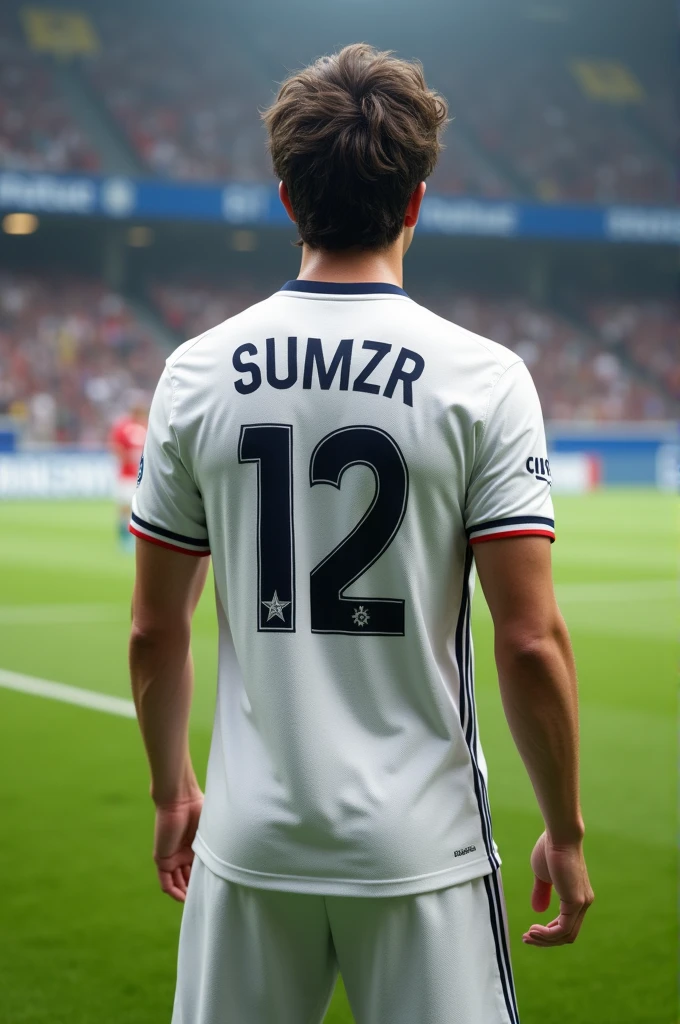 (best quality,4k,8k,highres,masterpiece:1.2),ultra-detailed,realistic:1.37,portrait,Japanese teenage boy,football jerseys,shorts,back to the camera